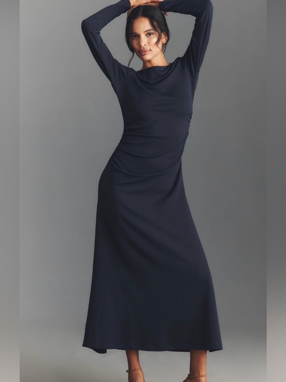 Anthropologie XS long sleeve formal knit back cowl neck dress
